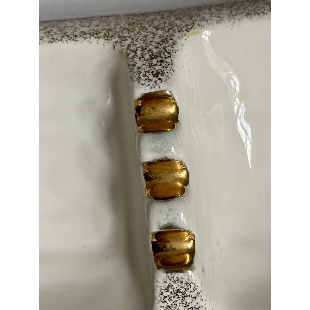 Vintage Ash Tray 24k GOLD White Atomic Eames Rectangle MCM - Picture 4 of 10